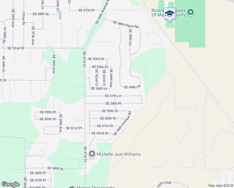 map of restaurants, bars, coffee shops, grocery stores, and more near 4445 Southeast 57th Lane in Ocala