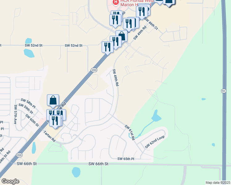 map of restaurants, bars, coffee shops, grocery stores, and more near 5433 Southwest 49th Avenue in Ocala