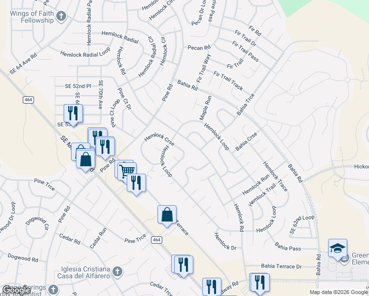 map of restaurants, bars, coffee shops, grocery stores, and more near 7055 Hemlock Road in Ocala