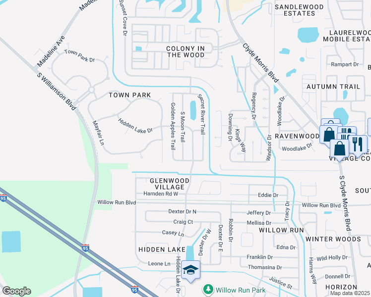 map of restaurants, bars, coffee shops, grocery stores, and more near 4661 South Moon Trail in Port Orange