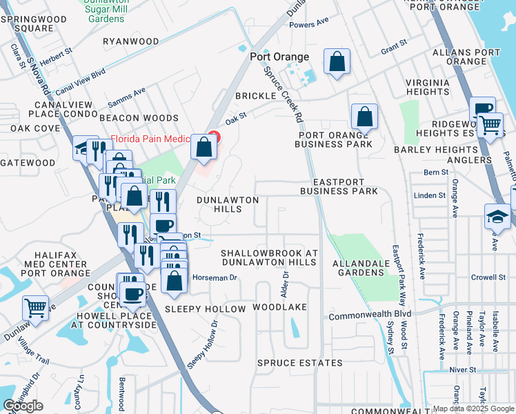 map of restaurants, bars, coffee shops, grocery stores, and more near 4483 Tumbleweed Trail in Port Orange