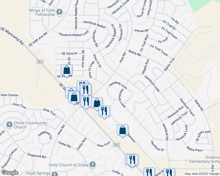 map of restaurants, bars, coffee shops, grocery stores, and more near 7024 Hemlock Course in Ocala
