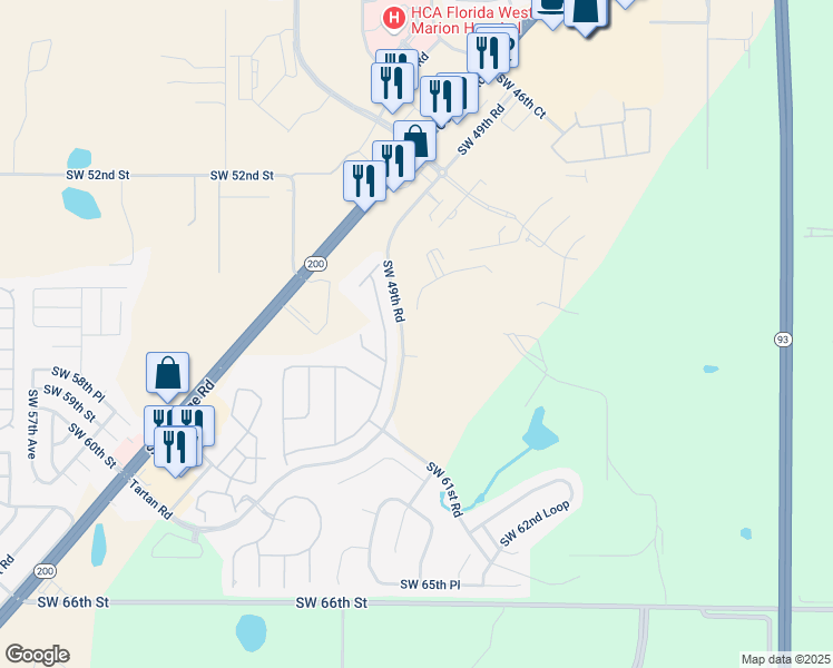 map of restaurants, bars, coffee shops, grocery stores, and more near 5433 Southwest 49th Avenue in Ocala