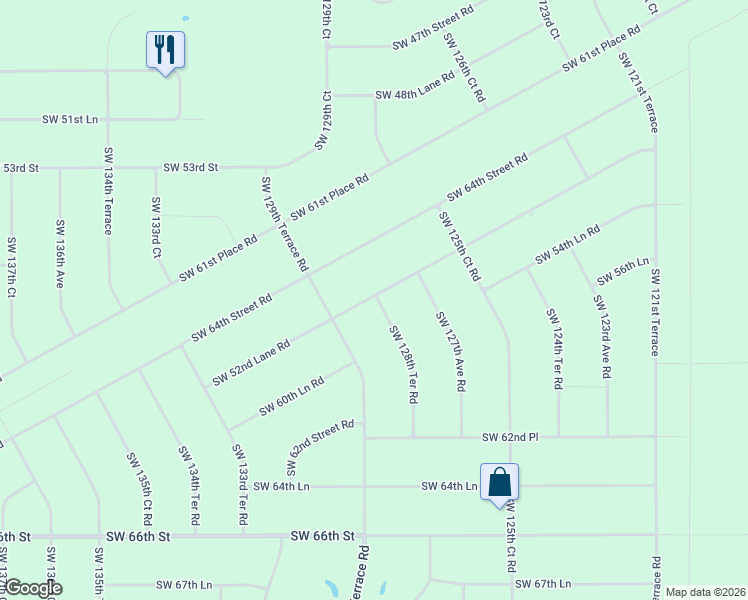 map of restaurants, bars, coffee shops, grocery stores, and more near 5911 Southwest 128th Terrace Road in Ocala