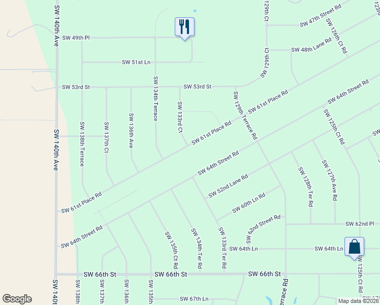 map of restaurants, bars, coffee shops, grocery stores, and more near 13350 Southwest 61st Place Road in Ocala
