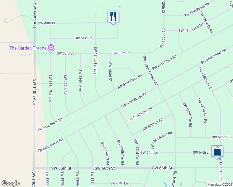 map of restaurants, bars, coffee shops, grocery stores, and more near 13350 Southwest 61st Place Road in Ocala