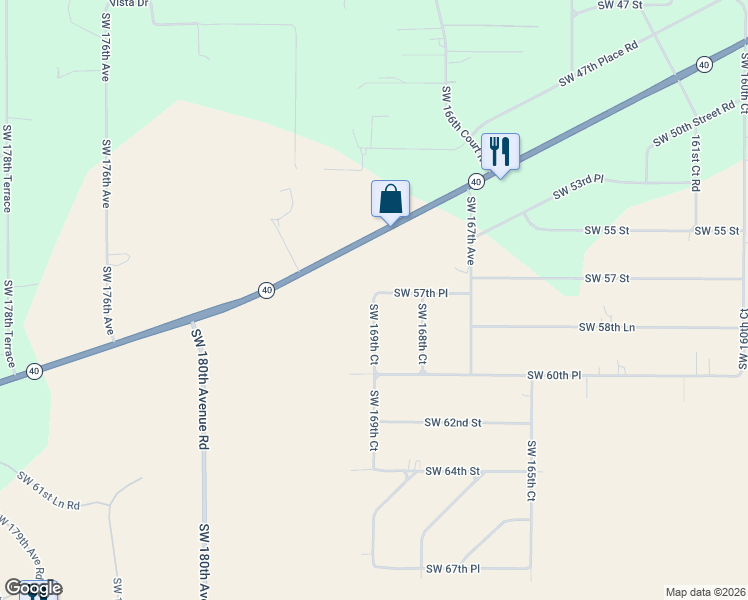 map of restaurants, bars, coffee shops, grocery stores, and more near 5700-5918 Southwest 169th Court in Ocala