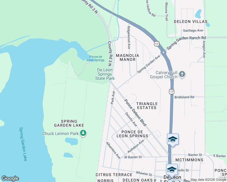map of restaurants, bars, coffee shops, grocery stores, and more near 5560 Park Avenue in De Leon Springs