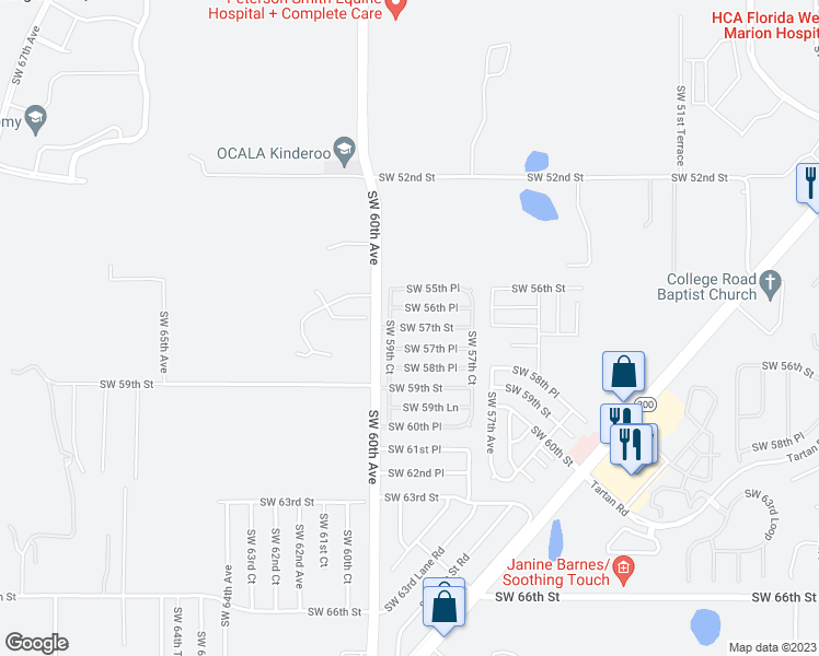 map of restaurants, bars, coffee shops, grocery stores, and more near 5898 Southwest 57th Street in Ocala
