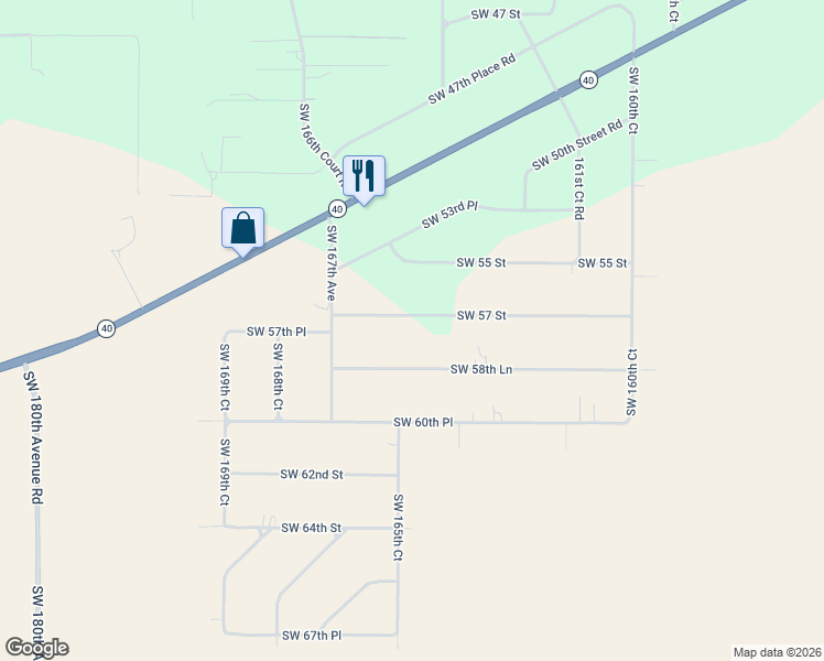 map of restaurants, bars, coffee shops, grocery stores, and more near 16564 Southwest 57 Street in Ocala