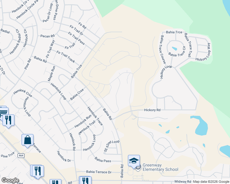 map of restaurants, bars, coffee shops, grocery stores, and more near 345 Hickory Course Radial in Ocala
