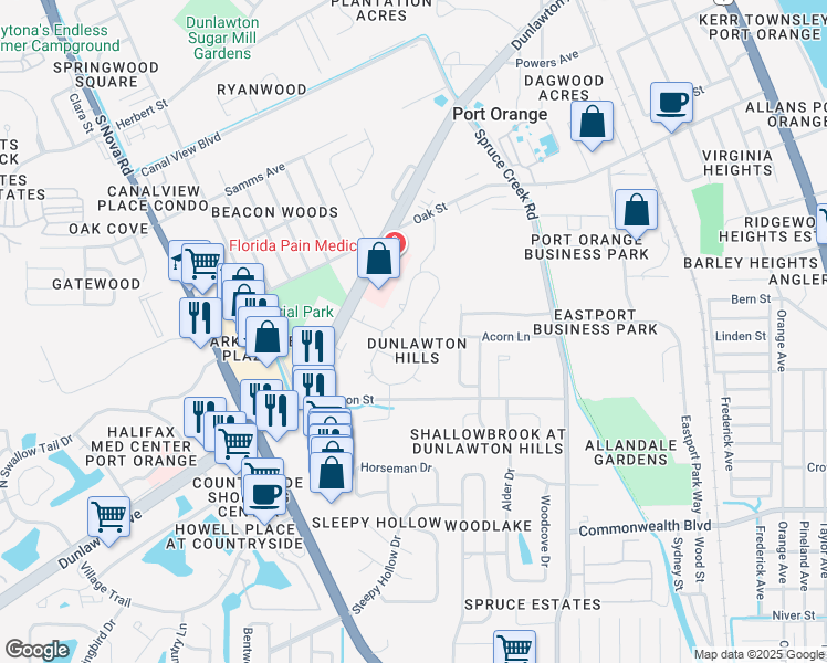 map of restaurants, bars, coffee shops, grocery stores, and more near 905 Stonybrook Circle in Port Orange