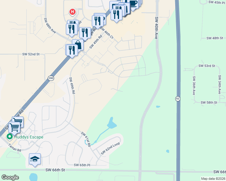 map of restaurants, bars, coffee shops, grocery stores, and more near SW 49th Rd in Ocala