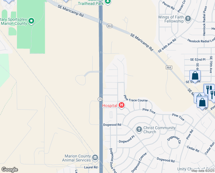 map of restaurants, bars, coffee shops, grocery stores, and more near 3 Dogwood Trail Place in Ocala