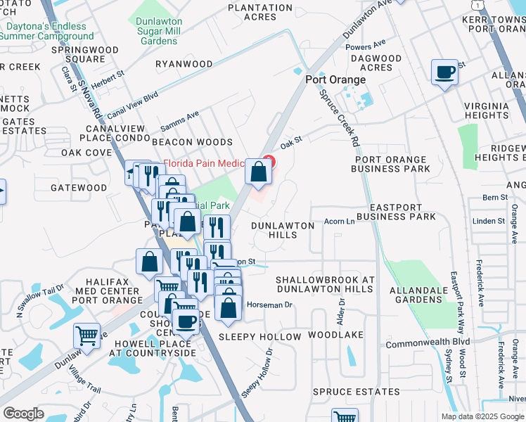 map of restaurants, bars, coffee shops, grocery stores, and more near 816 Stonybrook Circle in Port Orange