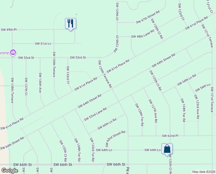 map of restaurants, bars, coffee shops, grocery stores, and more near 5659 Southwest 129th Terrace Road in Ocala