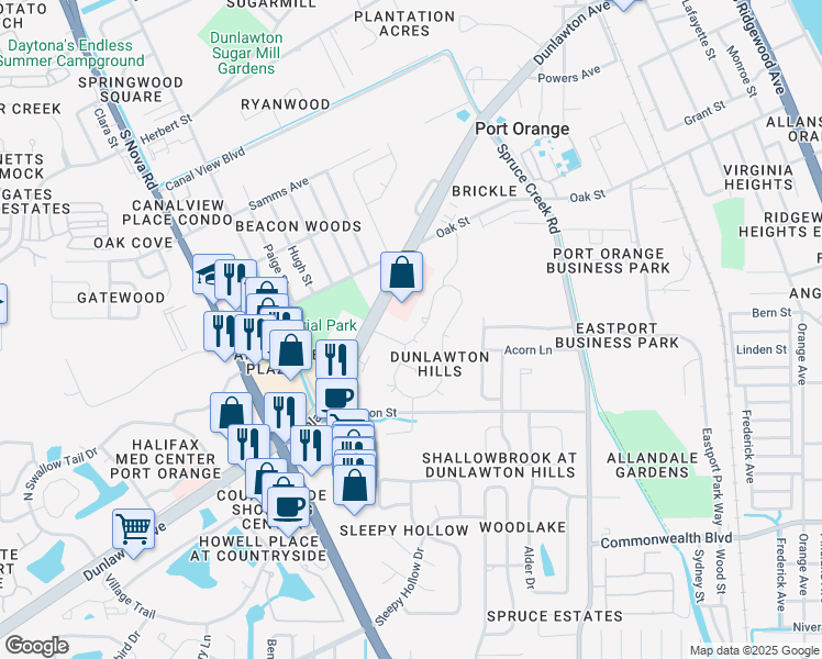 map of restaurants, bars, coffee shops, grocery stores, and more near 816 Stonybrook Circle in Port Orange