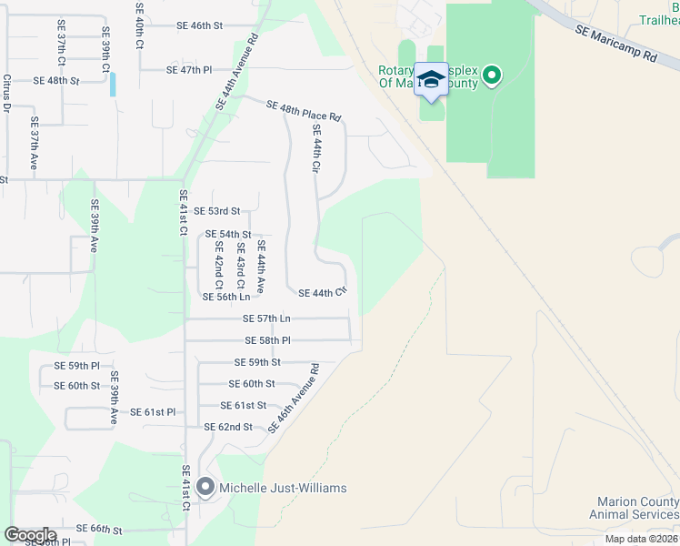 map of restaurants, bars, coffee shops, grocery stores, and more near 5329 Southeast 44th Circle in Ocala