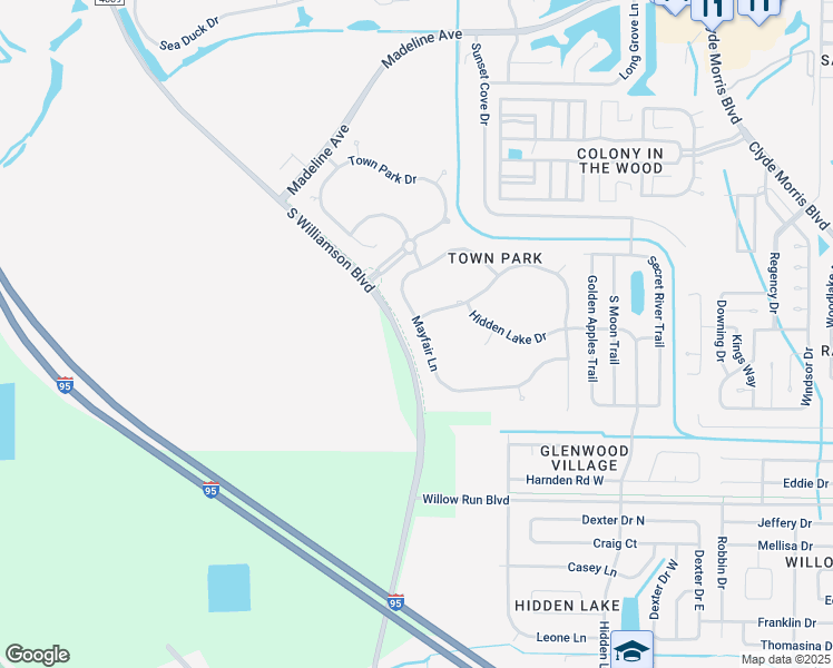 map of restaurants, bars, coffee shops, grocery stores, and more near 4227 Mayfair Lane in Port Orange