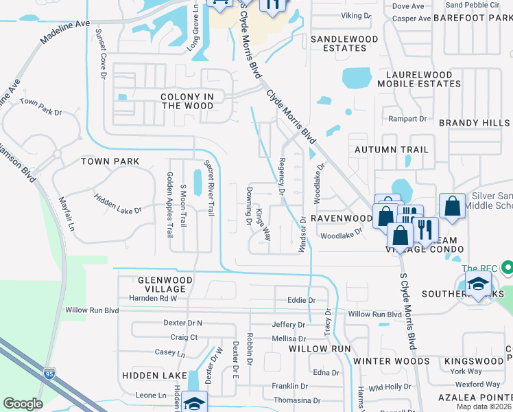 map of restaurants, bars, coffee shops, grocery stores, and more near 274 Kings Way in Port Orange