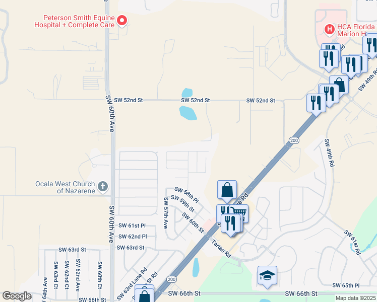 map of restaurants, bars, coffee shops, grocery stores, and more near 5545 Southwest 56th Street in Ocala