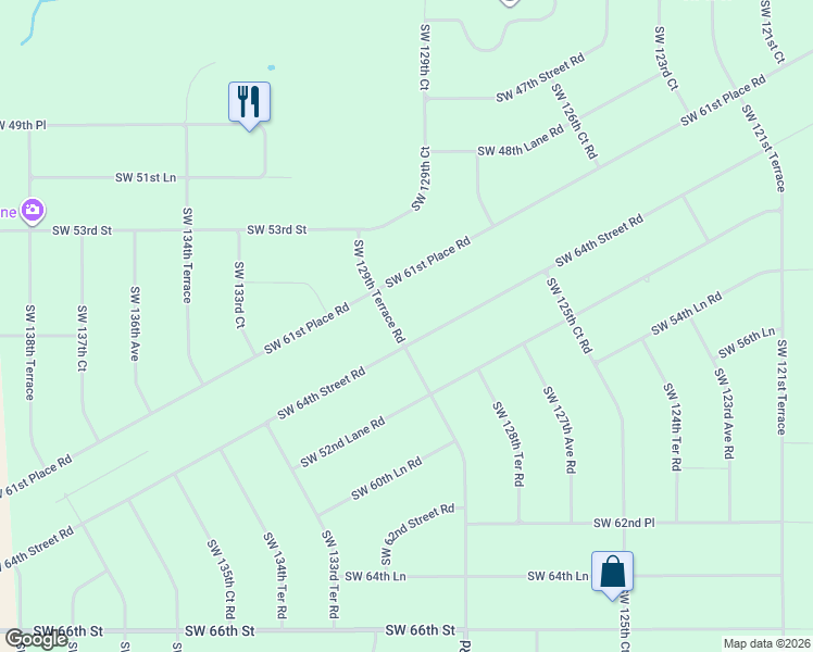 map of restaurants, bars, coffee shops, grocery stores, and more near 5659 Southwest 129th Terrace Road in Ocala