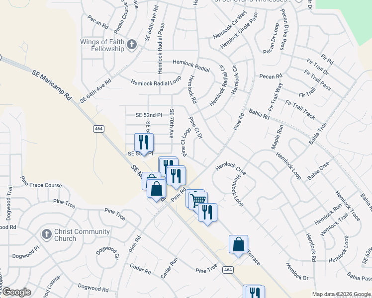 map of restaurants, bars, coffee shops, grocery stores, and more near 19 Pine Court Loop in Ocala