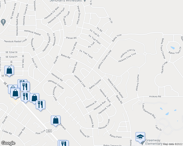 map of restaurants, bars, coffee shops, grocery stores, and more near 9 Bahia Course Way in Ocala