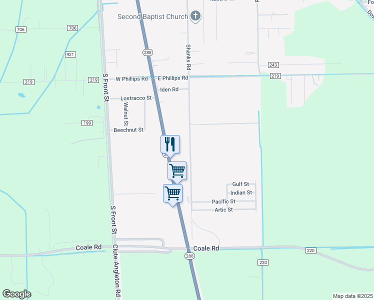 map of restaurants, bars, coffee shops, grocery stores, and more near 2328 Shanks Road in Angleton