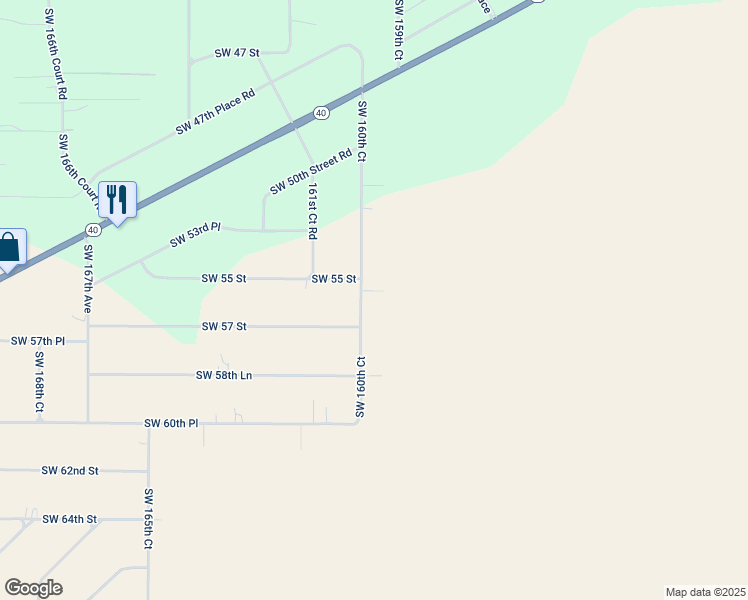 map of restaurants, bars, coffee shops, grocery stores, and more near 5667 Southwest 160th Court in Ocala