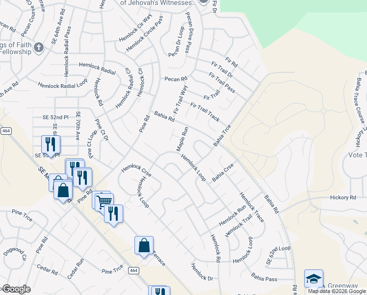 map of restaurants, bars, coffee shops, grocery stores, and more near 6 Maple Run in Ocala