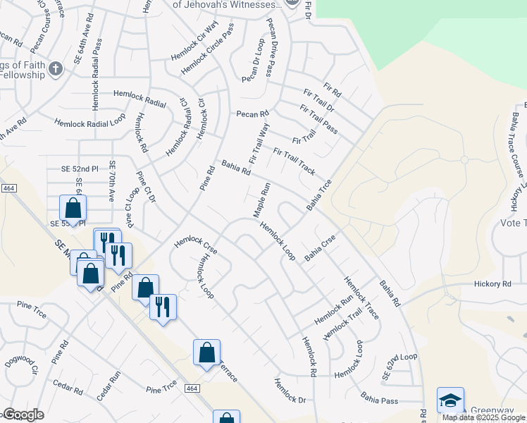 map of restaurants, bars, coffee shops, grocery stores, and more near 6 Maple Run in Ocala