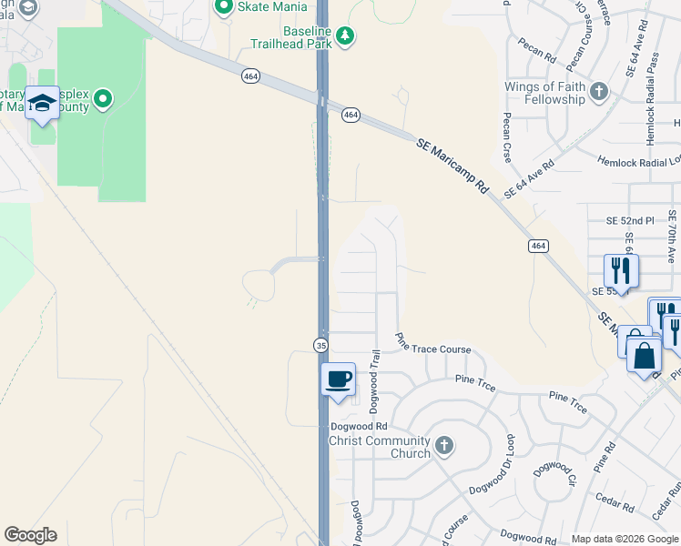map of restaurants, bars, coffee shops, grocery stores, and more near 13 Dogwood Trail Terrace in Ocala