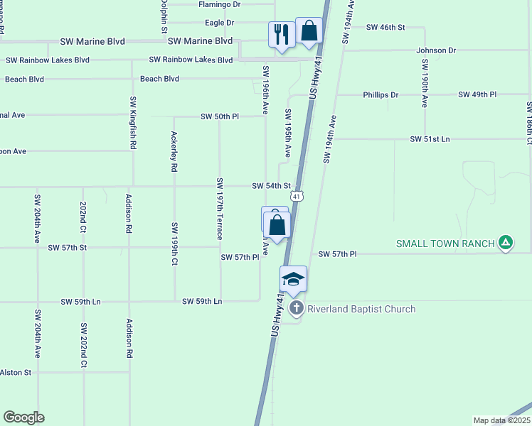 map of restaurants, bars, coffee shops, grocery stores, and more near 5607 Southwest 196th Avenue in Dunnellon
