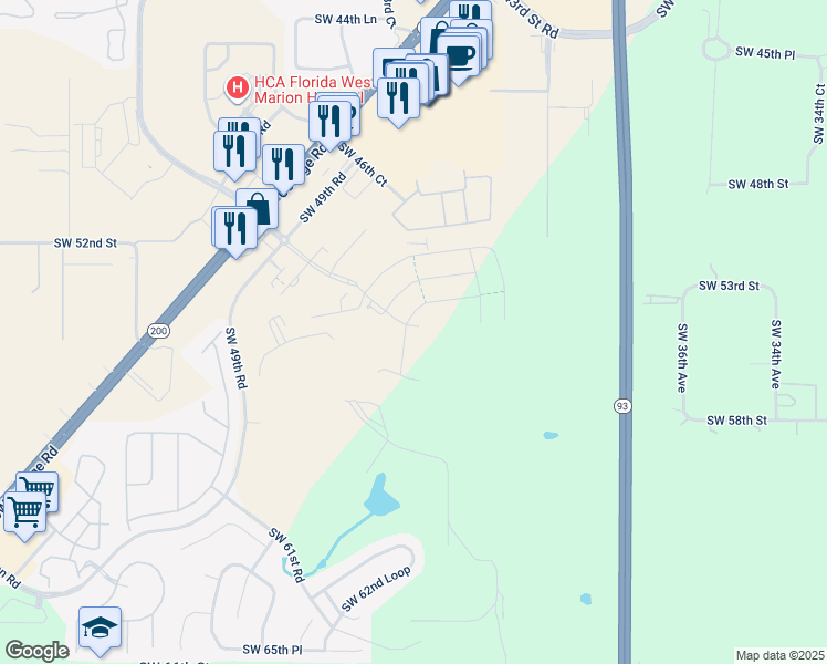 map of restaurants, bars, coffee shops, grocery stores, and more near 4900 SW 46th Ct in Ocala