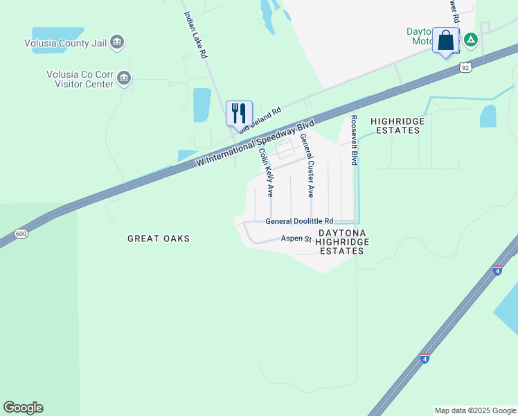 map of restaurants, bars, coffee shops, grocery stores, and more near 1450 General McArthur Avenue in Daytona Beach