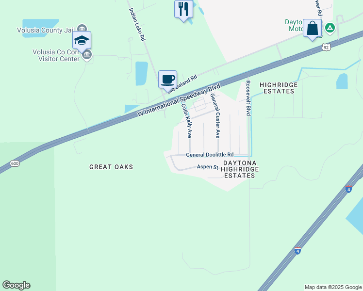 map of restaurants, bars, coffee shops, grocery stores, and more near 1450 General McArthur Avenue in Daytona Beach