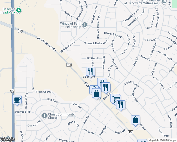 map of restaurants, bars, coffee shops, grocery stores, and more near 6838 Southeast 54th Street in Ocala