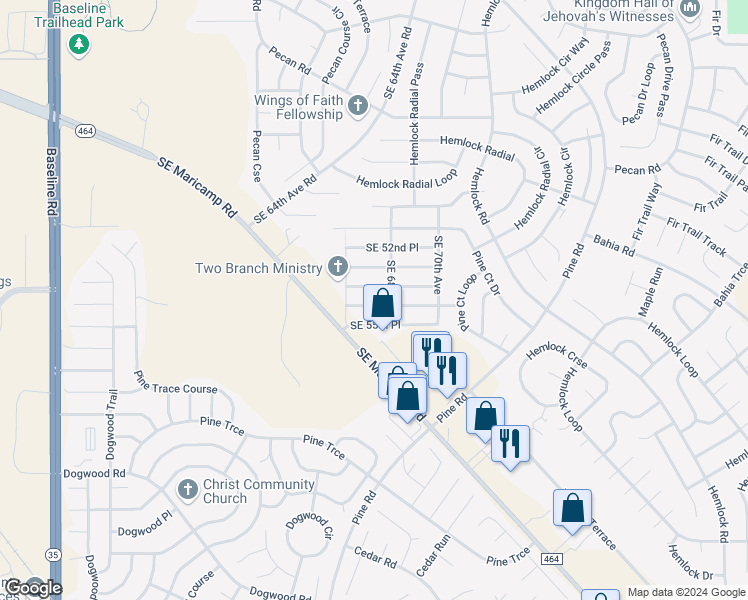map of restaurants, bars, coffee shops, grocery stores, and more near 6838 Southeast 54th Street in Ocala