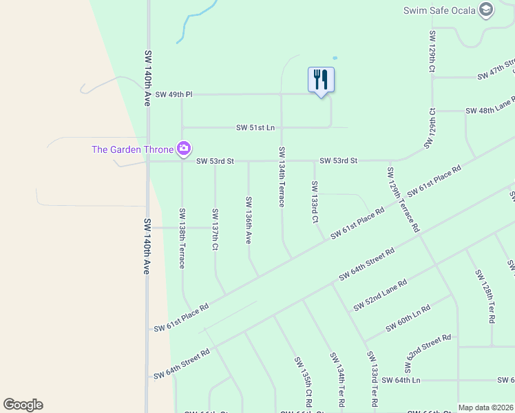 map of restaurants, bars, coffee shops, grocery stores, and more near 5545 Southwest 136th Avenue in Ocala