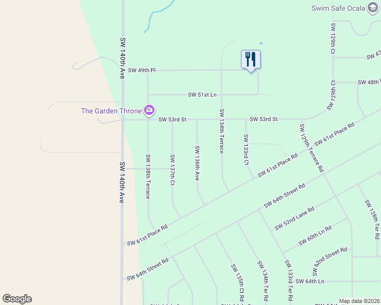 map of restaurants, bars, coffee shops, grocery stores, and more near 5545 Southwest 136th Avenue in Ocala
