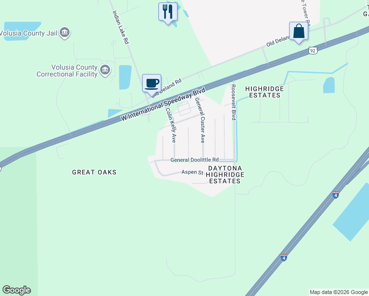 map of restaurants, bars, coffee shops, grocery stores, and more near 1453 Colin Kelly Avenue in Daytona Beach