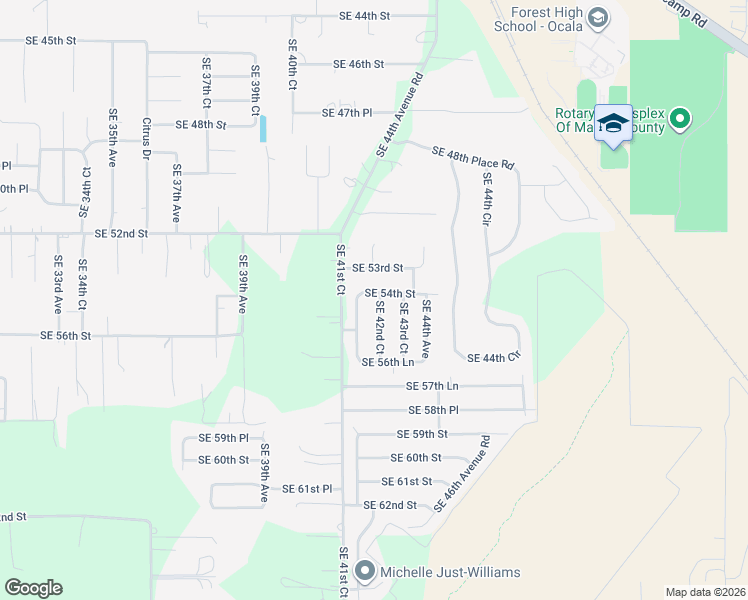 map of restaurants, bars, coffee shops, grocery stores, and more near 5430 Southeast 42nd Court in Ocala