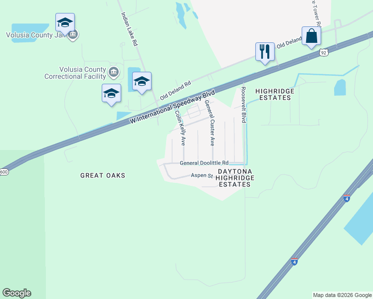 map of restaurants, bars, coffee shops, grocery stores, and more near 1453 Colin Kelly Avenue in Daytona Beach