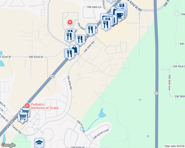 map of restaurants, bars, coffee shops, grocery stores, and more near 4610 Southwest 49th Road in Ocala