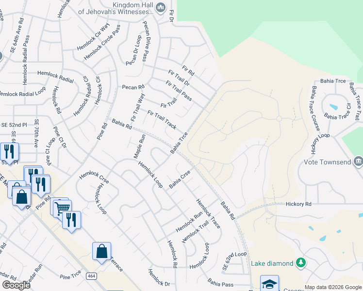 map of restaurants, bars, coffee shops, grocery stores, and more near 18 Fir Trail Terrace in Ocala