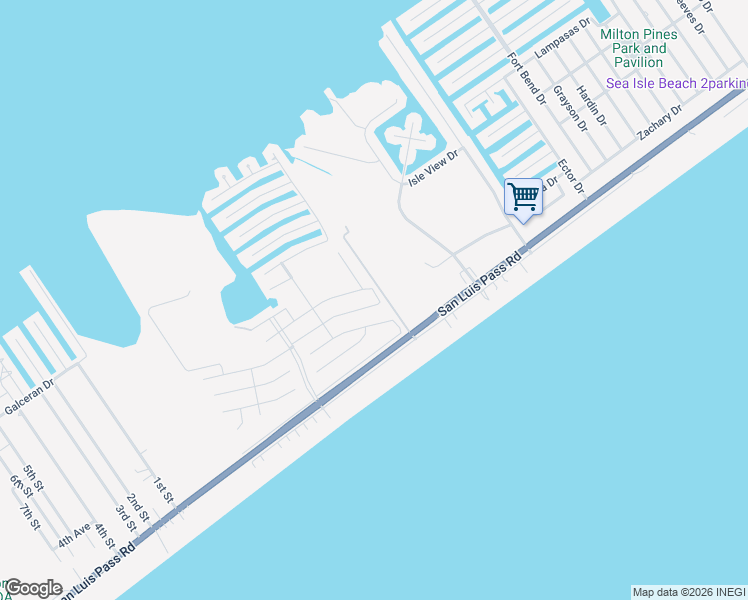 map of restaurants, bars, coffee shops, grocery stores, and more near 22802 Camino Street in Galveston