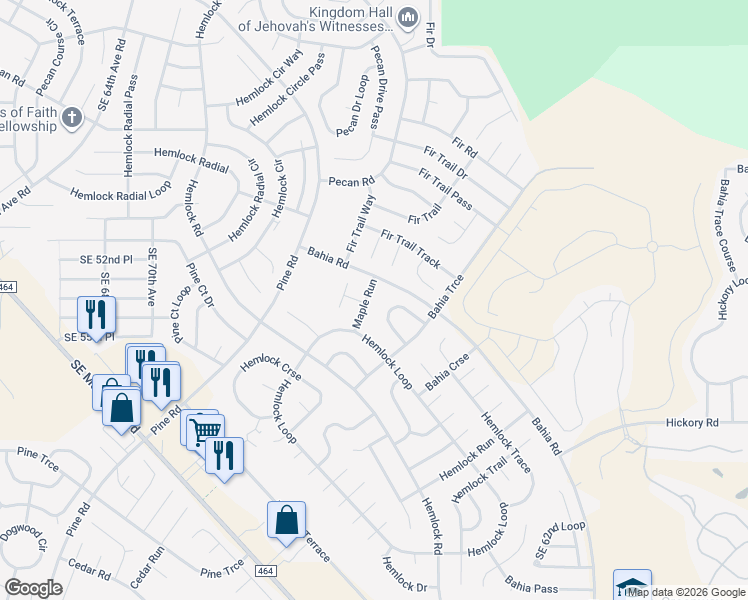 map of restaurants, bars, coffee shops, grocery stores, and more near 6 Maple Run in Ocala
