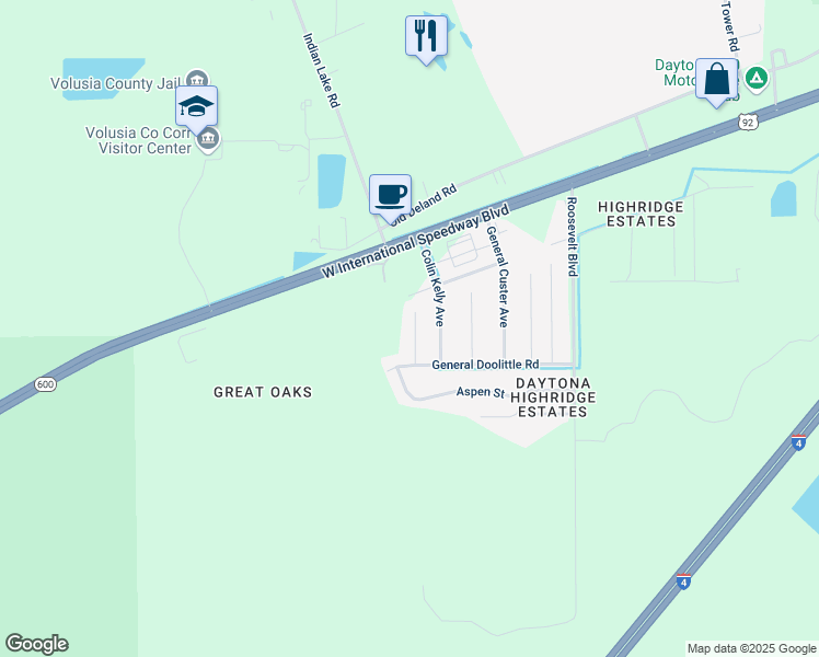 map of restaurants, bars, coffee shops, grocery stores, and more near 1450 General McArthur Avenue in Daytona Beach