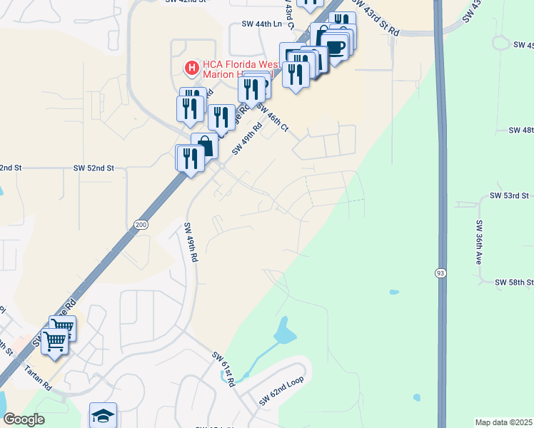 map of restaurants, bars, coffee shops, grocery stores, and more near 4610 Southwest 49th Road in Ocala